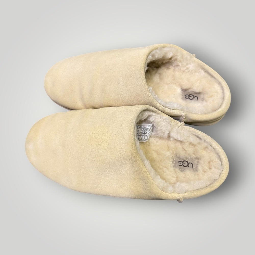 UGG Elea Suede Shearling Lined Slip On Mules in Sand Womens 10